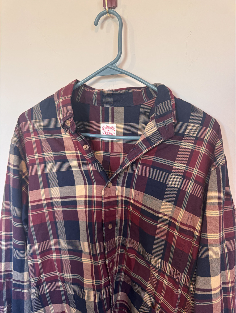 Brooks Brothers Plaid Flannel Button Down Shirt Men Long Sleeve Red Navy Size M